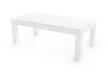 Low, white table isolated on white background. Saved clipping path included. 3D rendering image.
