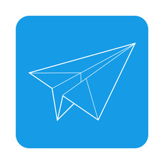 Icono plano lineal avión de papel en cuadrado color azul