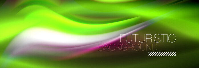 Fluid color neon wave lines background, neon liquid color futuristic paint template