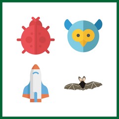 4 fly icon. Vector illustration fly set. owl and bat icons for fly works
