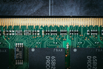 Computer Technology: Close up of a memoery chip on a circuit board