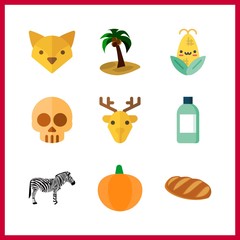 9 natural icon. Vector illustration natural set. pumpkin and deer icons for natural works