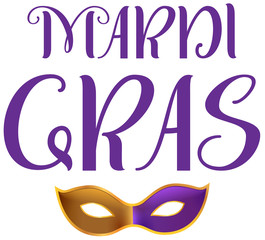 Mardi gras carnival fat tuesday. Lettering text greeting card