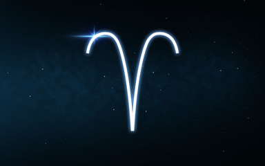 astrology and horoscope - aries sign of zodiac over dark night sky and stars background