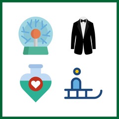 4 magic icon. Vector illustration magic set. plasma ball and sleigh icons for magic works