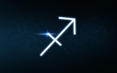 astrology and horoscope - sagittarius sign of zodiac over dark night sky and stars background