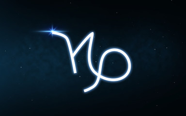 astrology and horoscope - capricorn sign of zodiac over dark night sky and stars background