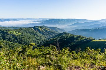 Fototapeta na wymiar Scenic Valleys Thousand Hills Zulu Homes Mist
