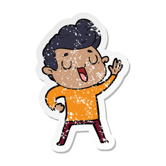 distressed sticker of a happy cartoon man