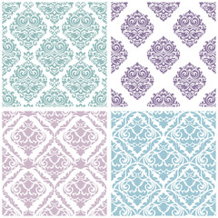 Set damask floral seamless pattern. Vintage background, vector illustration, Victorian ornament.