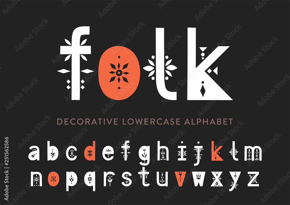 Wall mural Vector display lowercase alphabet decorated with geometric folk patterns