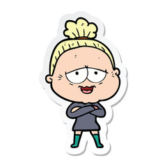 Obraz premium sticker of a cartoon happy old lady