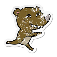 distressed sticker of a cartoon bear running