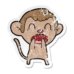 distressed sticker of a shouting cartoon monkey