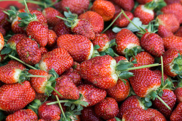 As shot fresh strawberry photo at market place