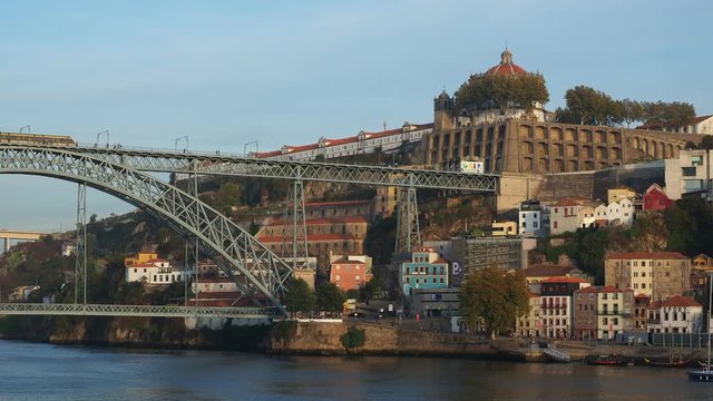 View towards Vila Nova de Gaia, Dom Luis I Bridge and Monastery of Serra do Pilar, Porto, Portugal