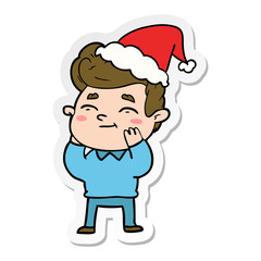 happy sticker cartoon of a man wearing santa hat