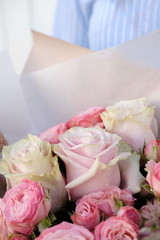Bouquet of white and pink Roses. Close up. Copy space. Wedding, Mother's Day and Valentine's Day concept