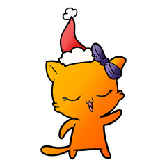 gradient cartoon of a cat with bow on head wearing santa hat