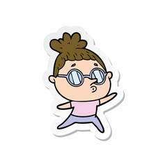 sticker of a cartoon woman wearing glasses