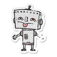 distressed sticker of a cartoon robot