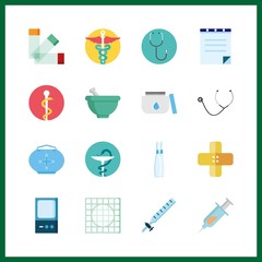 16 cure icon. Vector illustration cure set. prescription and band aid icons for cure works