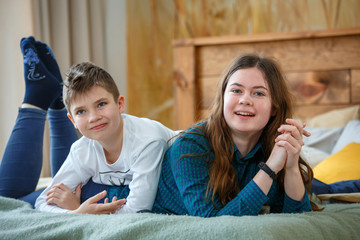 Photo session - friendly family. Brother and sister.