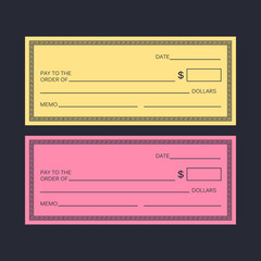 Blank check template. Check vector template. Banking check template