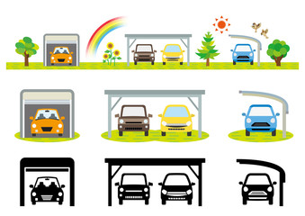 カーポートと車(カラーとシルエット).