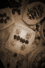 Mazurek traditional polish easter cake on wooden background, close up vintage view