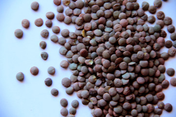 Grain lentils on a light background