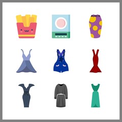 9 long icon. Vector illustration long set. skirt and dress icons for long works