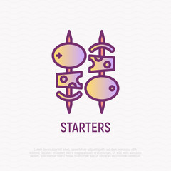 Starters, appetizers thin line icon. Modern vector illustration for restaurant menu.