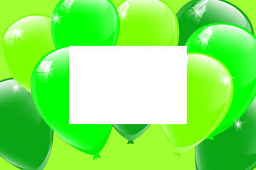 Blank banner with green balloons
