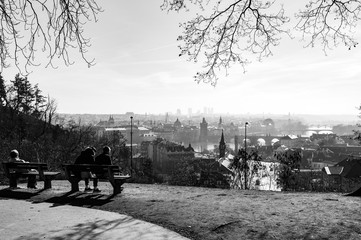 Black and white panorama view to Prague