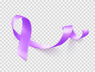 World Epilepsy day. March 26. Realistic purple ribbon symbol. Template for poster with handdrawn lettering. Vector.