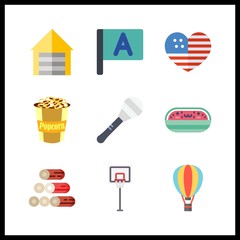 9 striped icon. Vector illustration striped set. hot air balloon and metallic blind icons for striped works