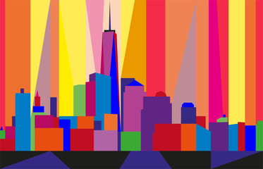 Colorful abstract skyline of Manhattan, New York City, United States. Geometric figures.