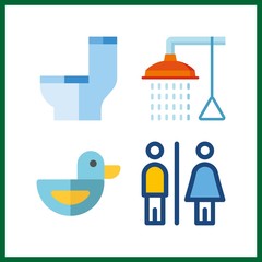 4 bath icon. Vector illustration bath set. bathing and toilet icons for bath works