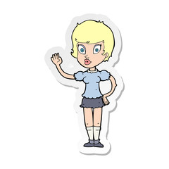 sticker of a cartoon pretty girl waving