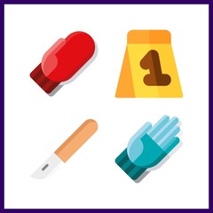 4 glove icon. Vector illustration glove set. scalpel and gloves icons for glove works