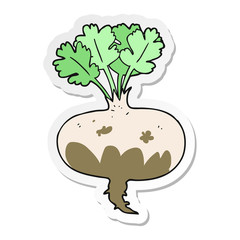 sticker of a cartoon muddy turnip