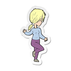 sticker of a cartoon girl dancing