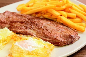 Escalope de ternera a la plancha con patatas y huevo