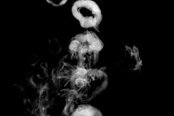 white circle smoke, abstract powder, water spray. isolated on black background.	