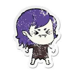 distressed sticker of a annoyed cartoon vampire girl