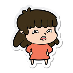 sticker of a cartoon worried woman