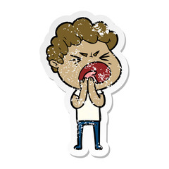 distressed sticker of a cartoon furious man