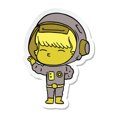 sticker of a cartoon curious astronaut