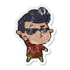 distressed sticker of a cartoon cool guy
